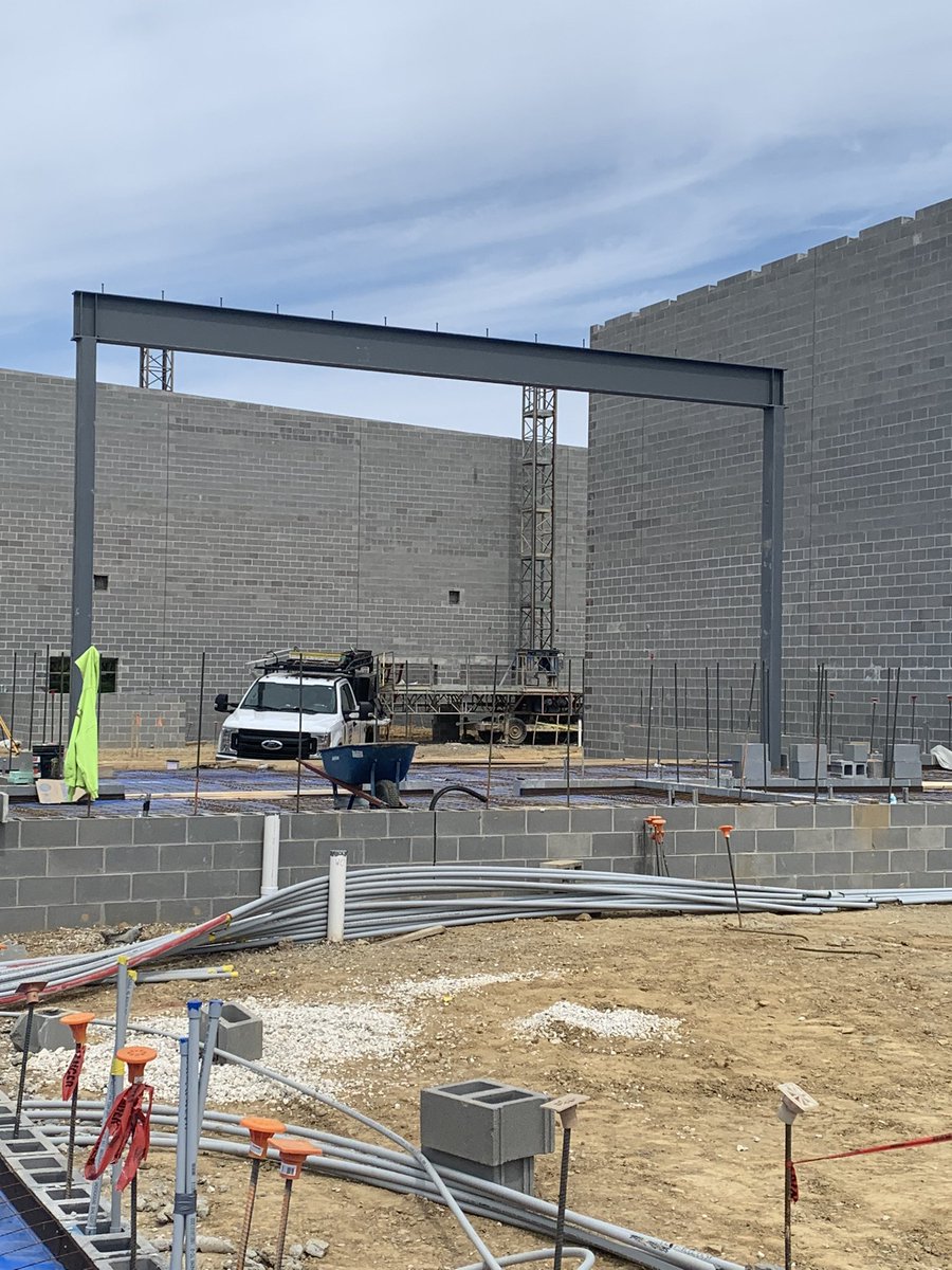 MLS_Supt_Morgan's tweet photo. Quick Building update - More floor poured,  steel set including over the stage and above windows. https://t.co/JXg8PdI7Az