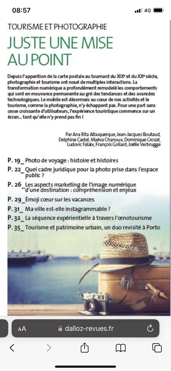 Le dernier numéro « Tourisme et photographie » de JurisTourisme @Dalloz. On y déroule la séquence expérientielle… hors de tout cliché bien sûr @LaboCimeos
