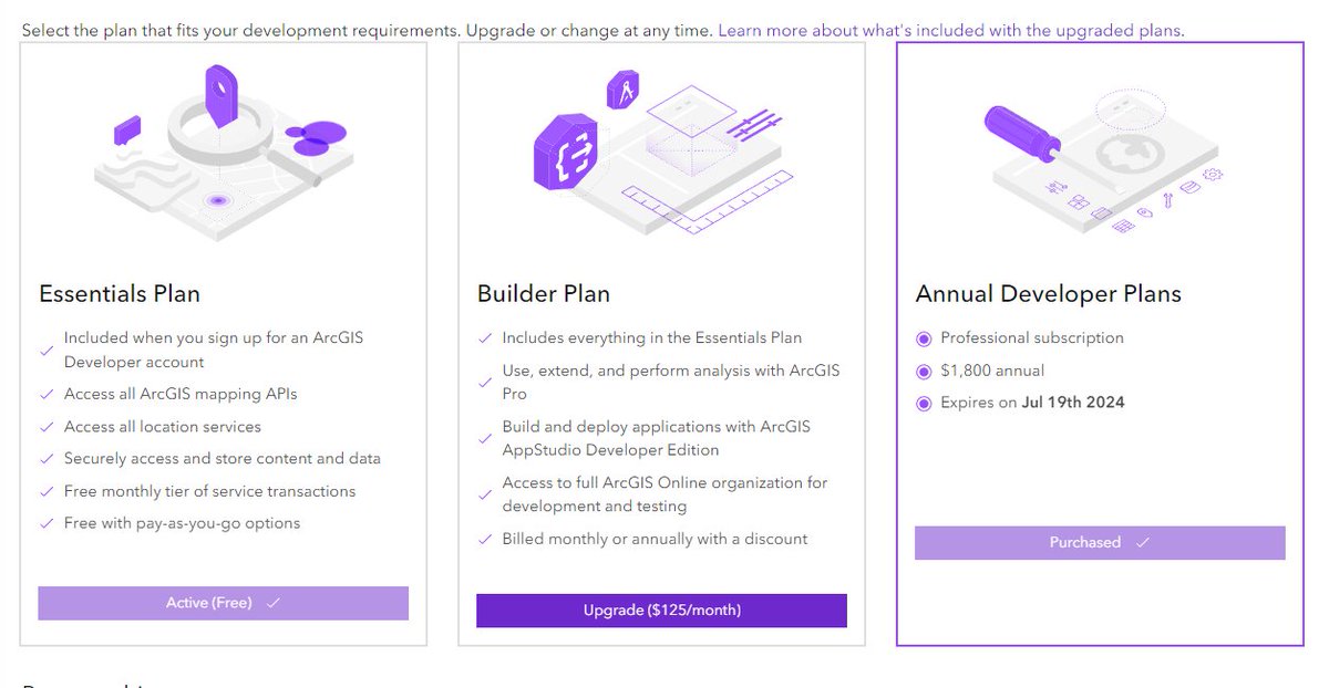 Are you wanting to get into GIS Development / GIS Web Development using #ESRI / #Arcgis products? If this sounds like you, I recommend signing up at developers.arcgis.com

There are a few tier plans to get you started. There is a free version (Essential Plan), which will get…