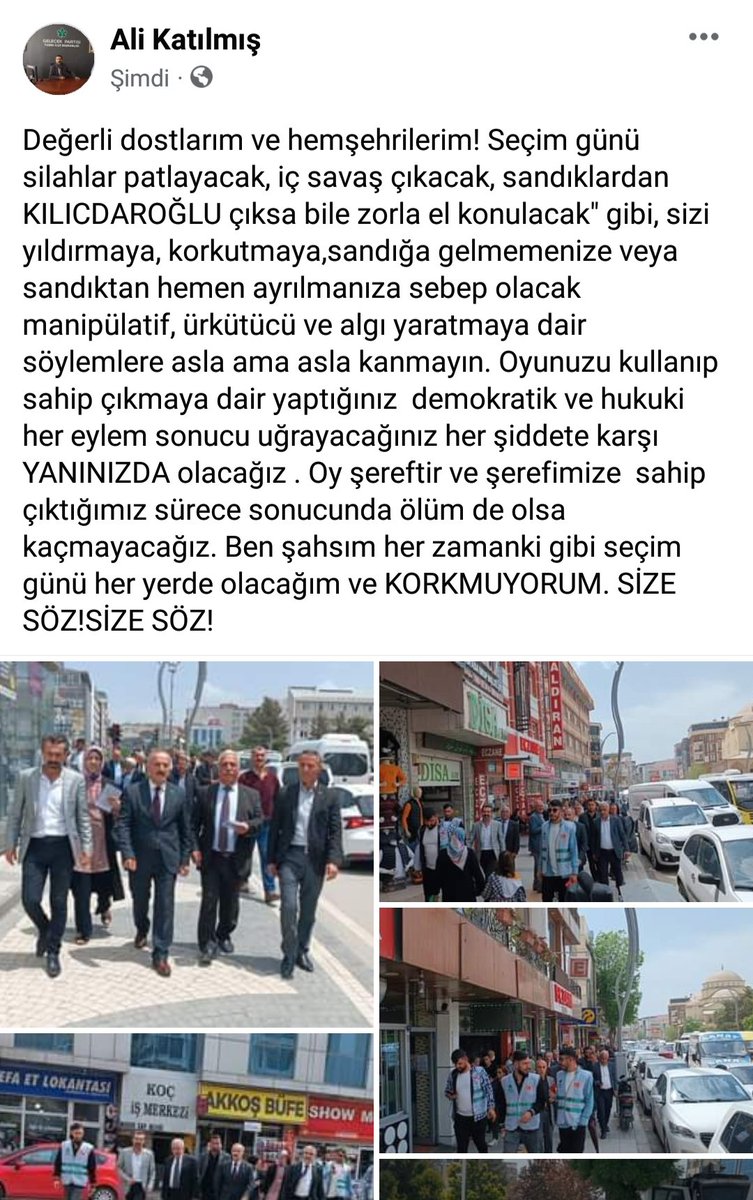 KORKMUYORUZ! Algınızdan,tehditlerinizden,parmak sallamalarınızdan,trollerinizden,küresel güçlerinizden hiç bir şeyinizden korkmuyoruz. 28 Mayısta Sonuç ne olursa biz yolumuzdan hiç DÖNMEYCEĞİZ <a href="/Ahmet_Davutoglu/">Ahmet Davutoğlu</a> <a href="/kilicdarogluk/">Kemal Kılıçdaroğlu</a> <a href="/Karabiyik_A/">Abdulhekim KARABIYIK</a> <a href="/Skilicdaroglu/">Selvi Kılıçdaroğlu</a> <a href="/kubrabed/">Kübra Bedirhanoğlu</a> <a href="/chpkadinipekyol/">CHP İPEKYOLU KADIN KOLU</a>