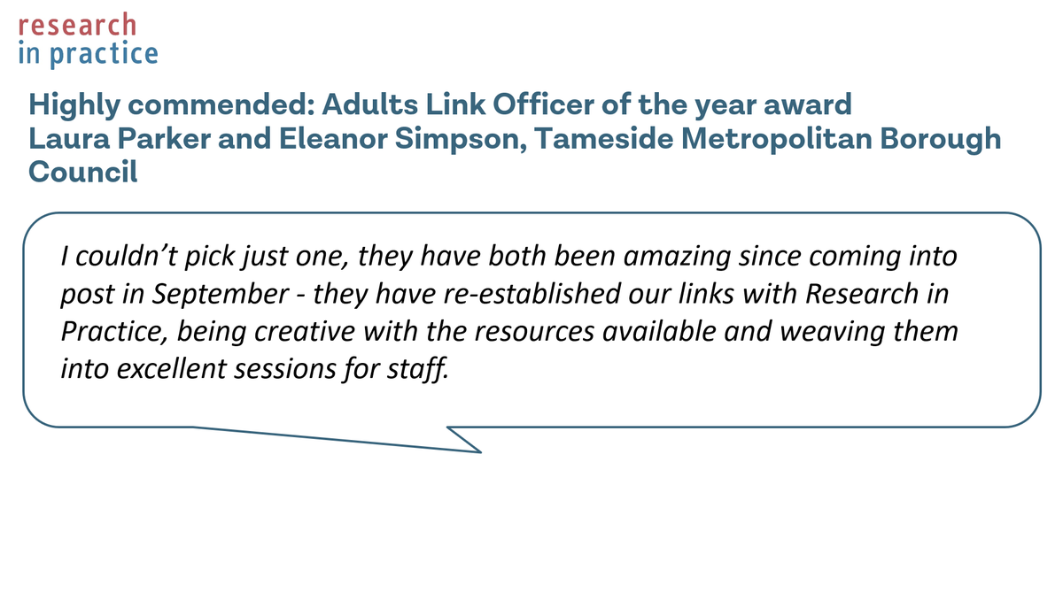 researchIP's tweet photo. .@LauraParkerSW and Eleanor Simpson are highly commended in the Adults Link Officer of the year award category for their work at @TamesideCouncil #LOAM23 https://t.co/KdD0SiHDhh
