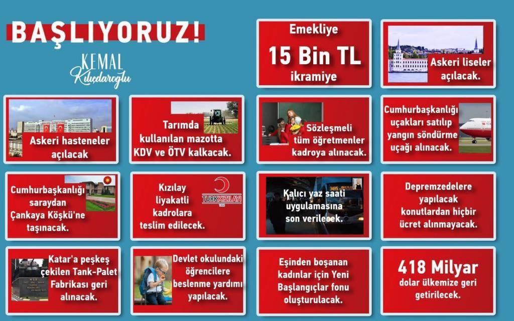 Kılıçdaroğlu seçilirse yapacakları görselde sıralanmış.
#HaydiTürkiye
Paylaşalım, duymayan kalmasın.