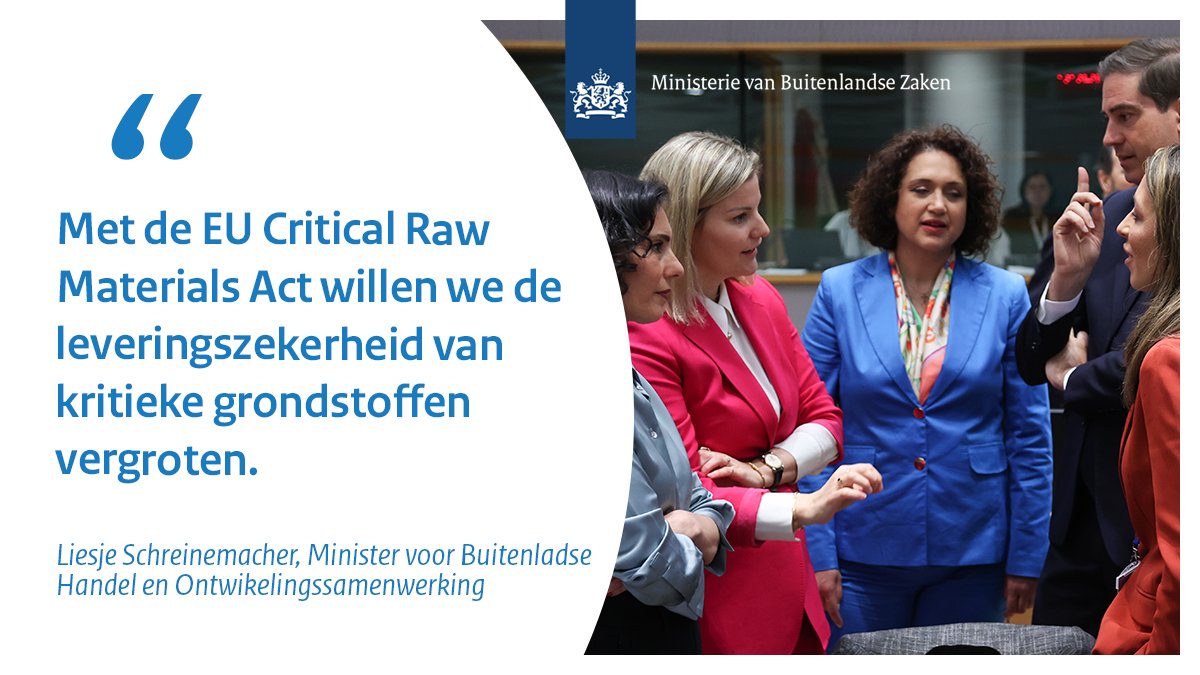 LSchreinemacher's tweet photo. Tijdens de Raad Buitenlandse Zaken goede gesprekken gehad met EU-collega’s, onder andere over kritieke grondstoffen. We zijn daarvoor te afhankelijk van andere landen. We hebben deze grondstoffen hard nodig, bijvoorbeeld om onze doelen voor wind op zee te halen. 1/2 https://t.co/Jac2D3OfiJ
