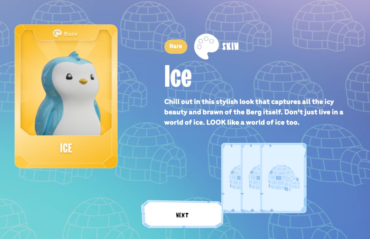 Csaw07's tweet photo. Just had my first https://t.co/Lf78pK7Ju3 experience. It's 
a fun &amp; intuitive process. Revealed 2 rare traits and even though I dont own an Ice Skin Pudgy, I can now pretend in Pudgy World. Nice job @pudgypenguins https://t.co/ioj2FJ0DF3