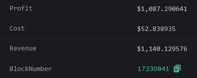 Start using MEV Bot for financial freedom...

#MEV 🤖 made $1,087 with a ROI of 2,058% from #Arbitrage , using 3 tokens ( $Wildfire , $WETH , $USDT ):

Build your own MEV Bot: github.com/smartestcontra…

$PEPE $PSYOP $BEN #babalatv #crypto #ens #web3