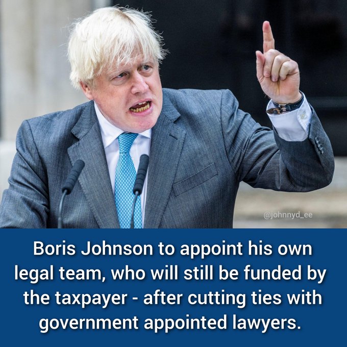 🔴BORIS FIRES GOVERNMENT APPOINTED LAWYERS

BUT Taxpayer will stay pay his legal fees.

👉RETWEET to demand he settle his own bill.