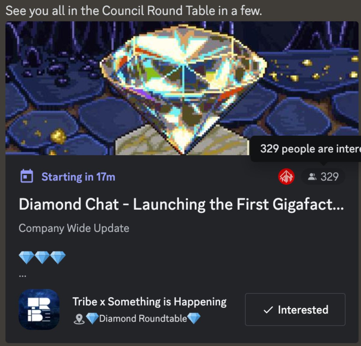 Almost 25% of diamond holders showed up in the diamond only chat today in <a href="/tribeweb3/">Tribe 💎</a> . There is not a genesis asset with a more engaged and active holder base. Very few founders working as hard as <a href="/saintweb3/">Saint</a> to bring value to the community through allocations and factory assets