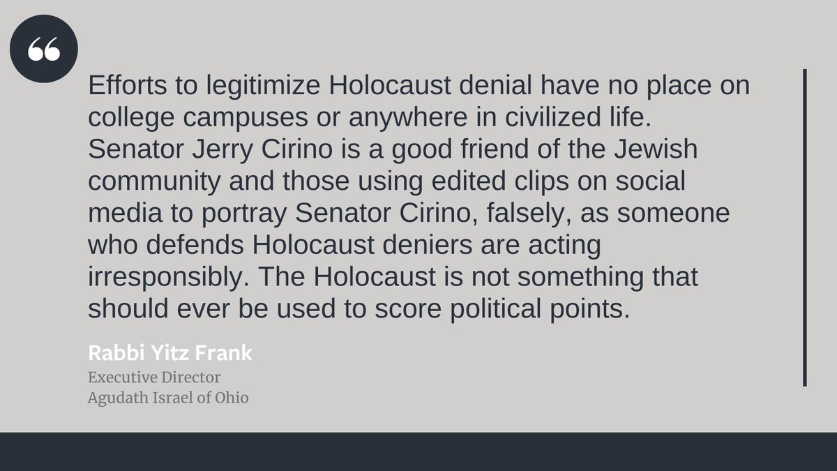 SenatorCirino has been a lifelong advocate for Israel and the Jewish  people. The best way to address ignorance is with education. Ignoring  Holocaust denial empowers it., image size:1200x675