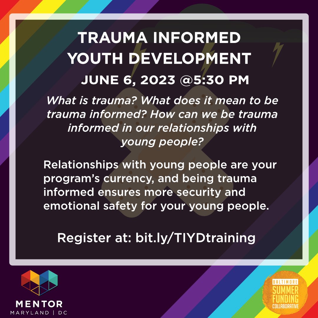 What is trauma? How can we be trauma-informed in our relationships with young people?  Join us on June 6th at 5:30 pm to answer these questions and more. #MentoringAmplifies

Register at: bit.ly/TIYDtraining