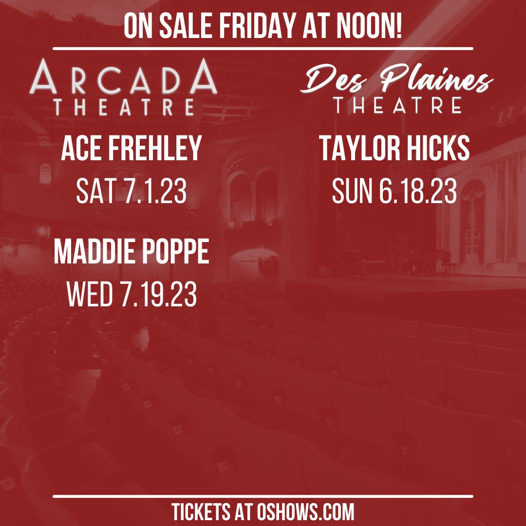 #Onsale tomorrow at noon! 

🎟 Get tickets at 👉 ow.ly/mS6350OvTZy 

#concert #show #showtickets #concerttickets #acefrehley #maddiepoppe #taylorhicks #concertvenue