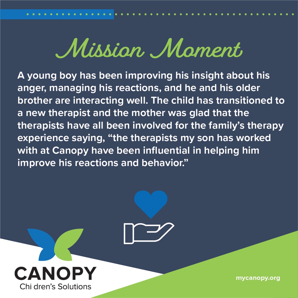 canopychildren's tweet image. #SolutionSpotlight Today&apos;s Mission Moment is from Canopy&apos;s Behavioral Health Clinic.