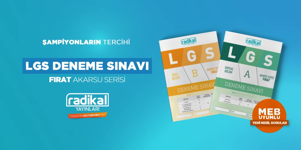 MEB ile uyumlu yeni nesil soruları içeren Akarsu Serisi Fırat LGS Deneme Sınavları, sizlere gerçek sınav deneyimi yaşatacak… 👍

Ayrıntılı bilgi için DM üzerinden veya 0 (539) 514 34 62 numaralı telefondan bize ulaşabilirsiniz.🤗

#radikalyayınları #akarsuserisi
