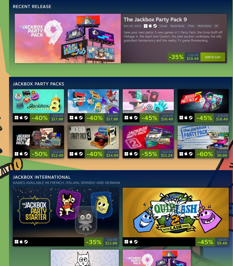 Wario64 on Twitter "Jackbox Games sale on Steam https//bit.ly/3ow3hwl"