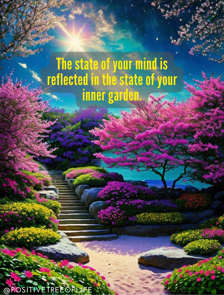 Within the fertile grounds of your mind lies an inner garden. Nourish it with positivity, uproot the weeds of negativity, and tend to its growth. The beauty of your mind reflects the care you give to your inner sanctuary.