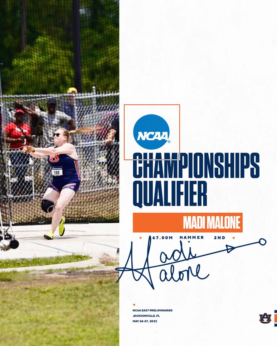 Auburn Track & Field (@auburntfxc) on Twitter photo PUNCHED HER TICKET TO AUSTIN🎟️
<a href="/madileemalone/">Madi Malone</a> came in clutch on her final throw (67.00m/219-10) to finish 2⃣nd and secure a trip back to the NCAA Outdoor Championships!
#WarEagle | #WarEbel PUNCHED HER TICKET TO AUSTIN🎟️
<a href="/madileemalone/">Madi Malone</a> came in clutch on her final throw (67.00m/219-10) to finish 2⃣nd and secure a trip back to the NCAA Outdoor Championships!
#WarEagle | #WarEbel