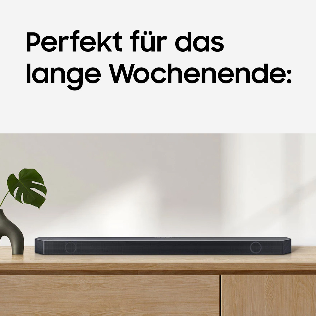 SamsungDE's tweet photo. Schon wieder frei, das muss doch gefeiert werden. Wie wäre es mit etwas Musik? 💃🕺 #Pfingstmontag #Feiertag #QSoundbar https://t.co/LAKAd6Kmwa