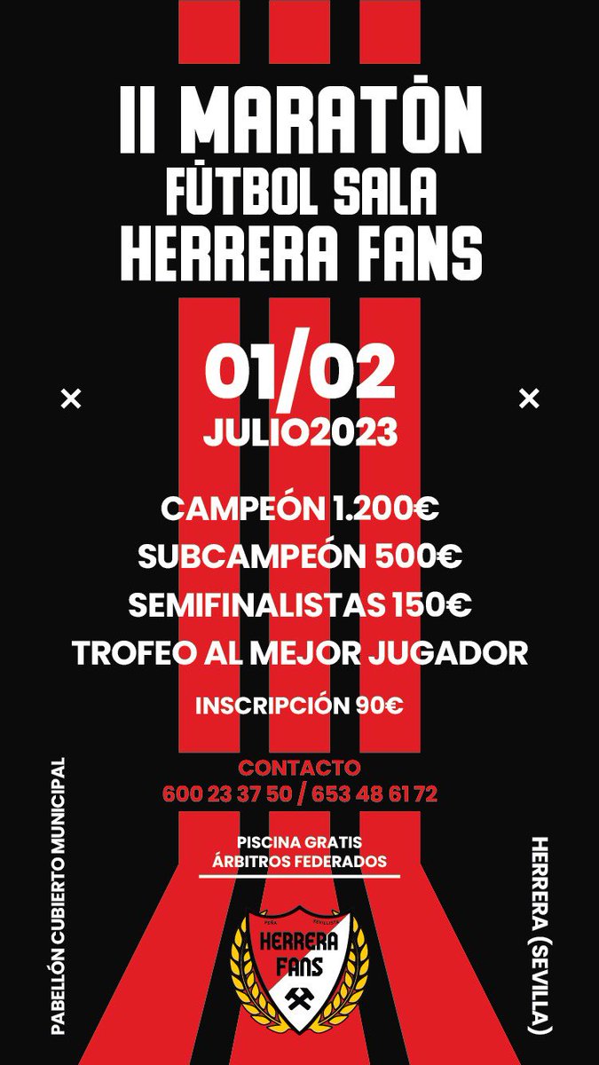 ¡¡Ya tenemos fecha para las #24HorasHerrera de 2023!! 🗓️ Tras la buena aceptación volvemos a la carga. Guarda la fecha, te esperamos el 1 y 2 de julio en el Pabellón Municipal de Herrera ⚽️