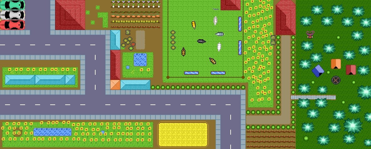 My first top down pixel art! It has horses too, comes with a free fairy, some camping gear and a whole lot of farm. It also has a car parking with cars in it. I think I did my best! Next subject I will be learning will be making RPG pixel art! #pixelart