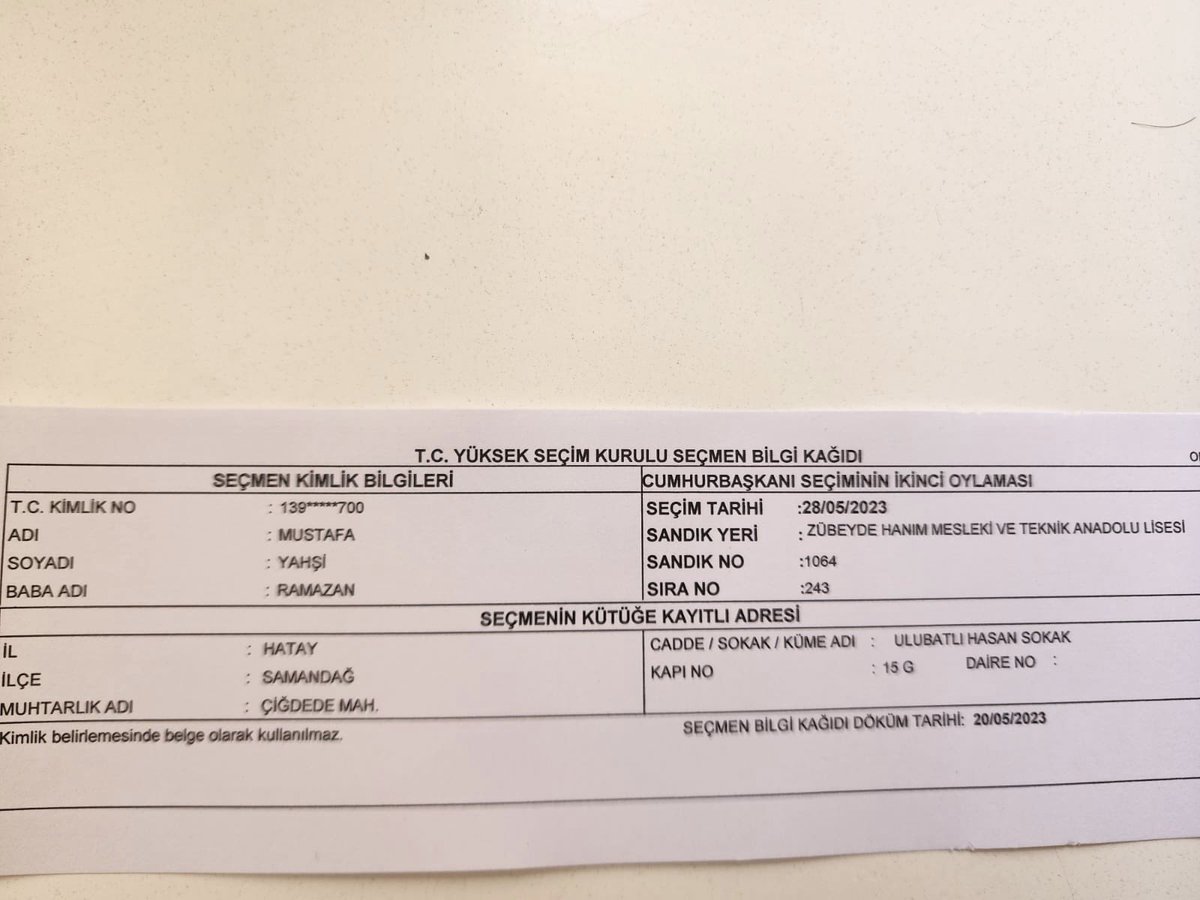 CHP Hatay Milletvekili Servet Mullaoğlu Hatay'da aynı adrese kayıtlı 300 kişi tespit etti. 

Mullaoğlu seçmen kağıtlarını sosyal medya hesabından paylaştı.