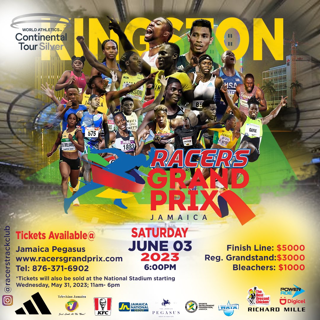 Racers Grand Prix is Back!!! 
June 3, 2023 🗓️
National Stadium, 
Kingston 📍
Get ready🏃🏿‍♂️🏃🏾‍♀️

Get your tickets now 🙌🏿
mysticonlinetix.com