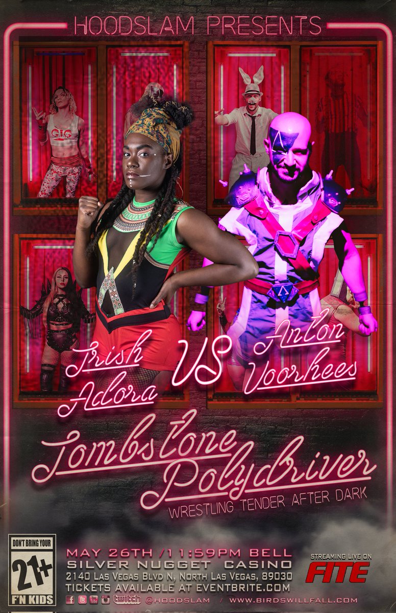HOODSLAM's tweet photo. NEW MATCH GOOFIN'
5/26 11:59 PM #LASVEGAS
Trish Adora vs Anton Voorhees
Stoners v Sheik/Vipress
Chupy v Janela
Allie v MYLO
Penny Poison
Drugz Bunny
Cereal Man
More
Tix:
https://t.co/do8tRPxyB0
#TombstonePolydriver #WTAD #hoodslam #ThisIsReal #dontbringyourfnkids https://t.co/9NB37E7Gkl