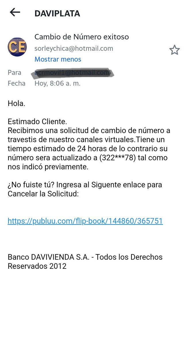 acrmovil's tweet photo. Nuevamente correo de fraude https://t.co/tLeZyomeqj