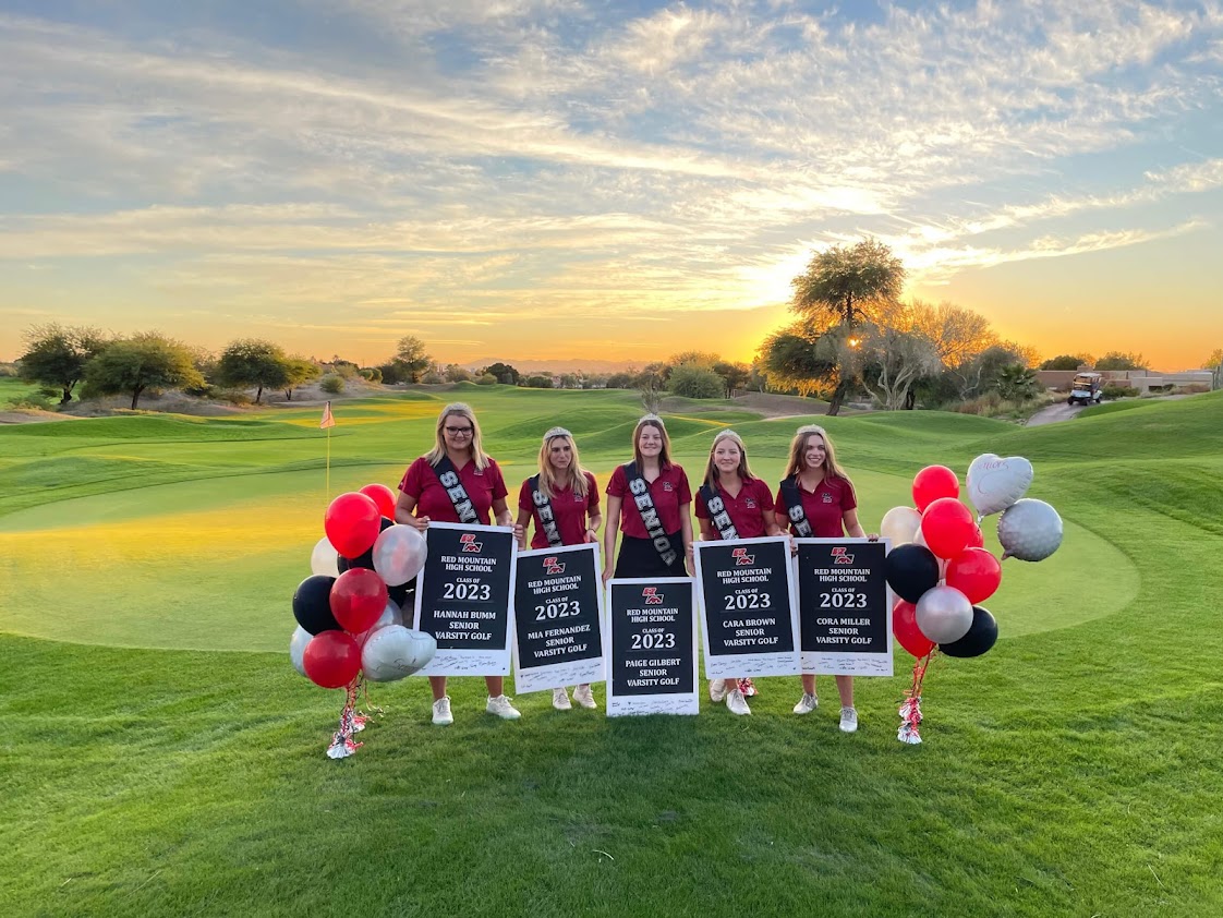 It's almost time to celebrate &amp; say goodbye to <a href="/redmtngirlsgolf/">Red Mtn Girls Golf</a> #Class2023... Hannah, Mia, Paige, Cara &amp; Cora, thank you for your hard work and dedication to our program. You will be missed! Good luck in the future! #RMPride #Lions4Life #OnThisMountain