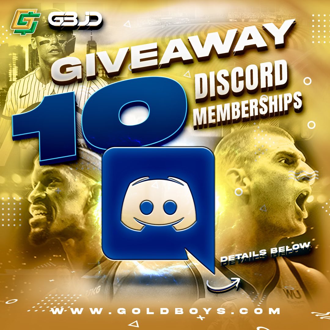 GoldBoys's tweet photo. 🚨 GIVEAWAY TIME! 🚨

We are giving away 10 discord memberships! 🙌

To enter : ⤵️

1️⃣ Like &amp; retweet
2️⃣ Hit follow
3️⃣ Follow us on TikTok, Instagram, &amp; YouTube! 

TikTok ➡️ https://t.co/174F5CQ15t

Instagram ➡️ https://t.co/UqIDCJu0Ck

YouTube ➡️ https://t.co/cN4ARvvD2K https://t.co/1wf2K9TrTz