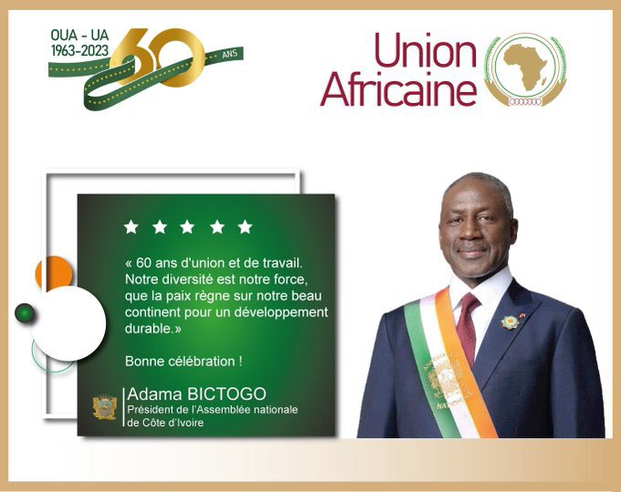 Aujourd'hui, nous célébrons les 60 ans de <a href="/_AfricanUnion/">African Union</a>. C'est un moment important qui nous invite à réfléchir sur les progrès que nous avons accomplis en tant que continent, tout en reconnaissant les défis auxquels nous sommes encore confrontés.
#Paix #Développement