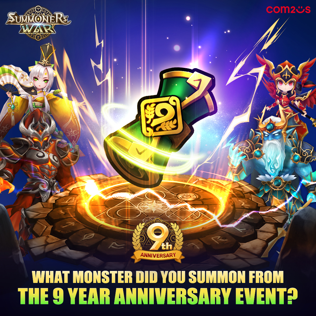 summonerswarapp's tweet photo. The 9th Anniversary means different choices when summoning!
What Monster did you summon using the 9th Anniversary Scrolls? 🤔
#SummonersWar #Com2uS #MobileGames #9OAT #9thAnniversary https://t.co/Z6ipB7AC7t