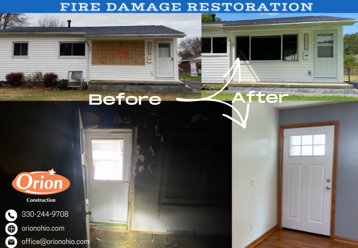 Before and After - Fire Damage Restoration
Our Orion Construction Team is Here for YOU no matter the day or time! Need our services? Contact our team today at 330-244-9708!    
#firedamagerepair #firedamagerestoration #insurancedamagespecialits #heretohelpyou #firedamage