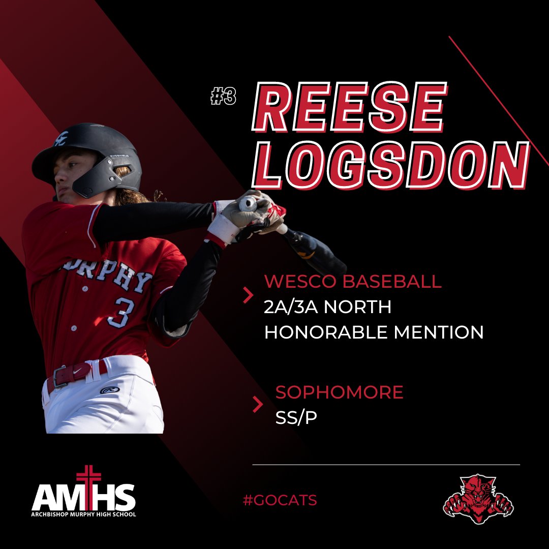 MurphyAthletics's tweet photo. A round of applause for baseball players Henry Gabalis, Reese Logsdon, Tommy Zook &amp; Max Rodabaugh for being recognized with Wesco All-Conference Honors! Check the graphics below for more details 👇#GoCats ⚾ https://t.co/NsgeRkRLEa