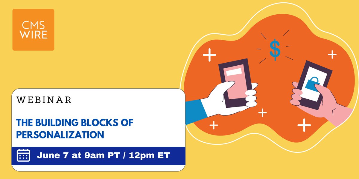 Join me June 7 as I present at a webinar from 
@CMSWire and @Adobe : The Building Blocks of Personalization. Register here: buff.ly/3BRTgfR

#personalization #martech #marketingtechnology #marketing #digitalstrategy #customerdata #CX #CustomerExperience