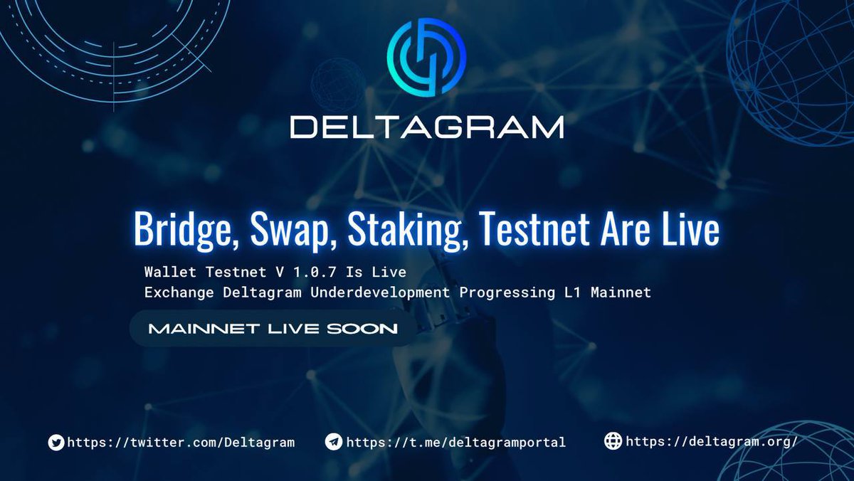 News Update Recap - Deltagram Development 

✅Bridge, Swap, Staking, Testnet Are Live

✅Wallet Testnet V 1.0.7 Is Live

⚙️ Exchange Deltagram Underdevelopment

⚙️ Progressing L1 Mainnet