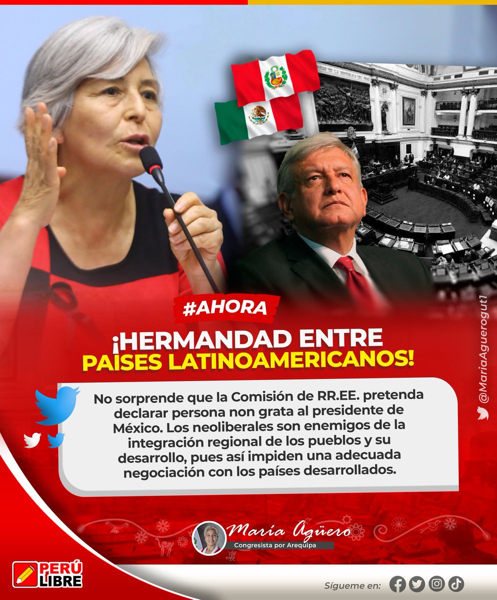 No sorprende que la Comisión de RR.EE. pretenda declarar persona non grata al presidente de México. Los neoliberales son enemigos de la integración regional de los pueblos y su desarrollo, pues así impiden una adecuada negociación con los países desarrollados.