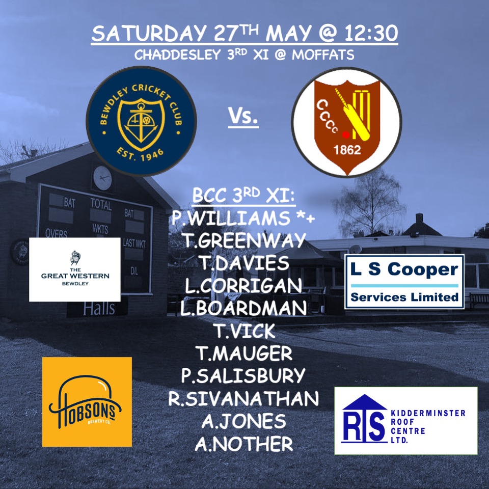 Here's how we lineup for this bank holiday weekend's fixtures! 🏏🦡🍻 

1s Vs. @ombersleycricketclub 
2s Vs. @pedmorecc 
3s Vs. @chaddesleycorbettcc 

Bar open from 13:30, all support is welcome! Go well everyone involved this weekend 🔆