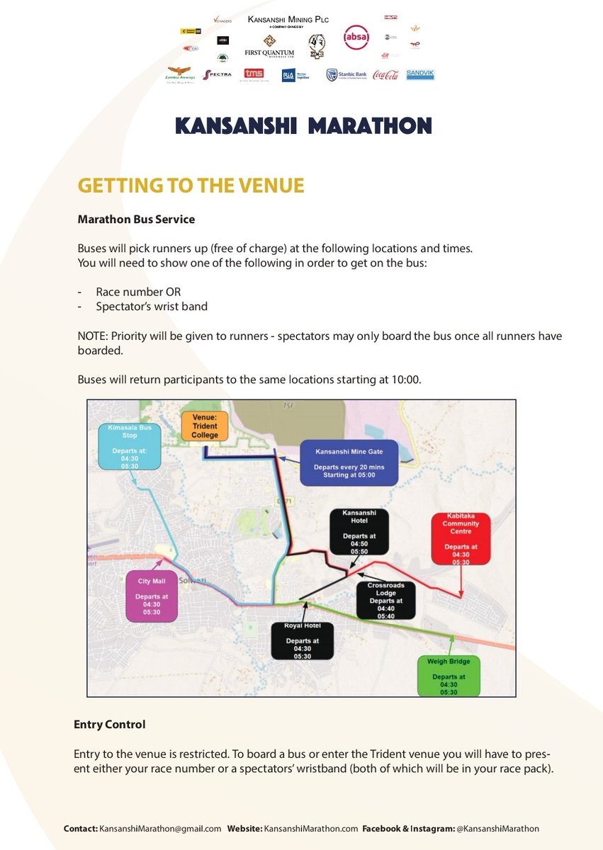 geshgroove's tweet photo. The @KansanshiMara is finally here!this is how you get to the venue for self drivers,as well as for those using the Marathon bus services. Don't forget that Friday 26th is the day of collection of race packs from 10 a.m - 7 p.m at Kansanshi Community Centre.#CopperMakesCommunity https://t.co/pkmyWBHoiT