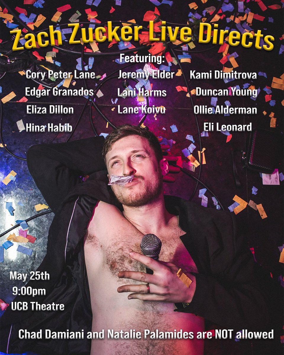 Doing this show TONIGHT in LA at 9pm at UCB and it’s literally only $5 !!

🎟️: ucbcomedy.com/show/zach-zuck…