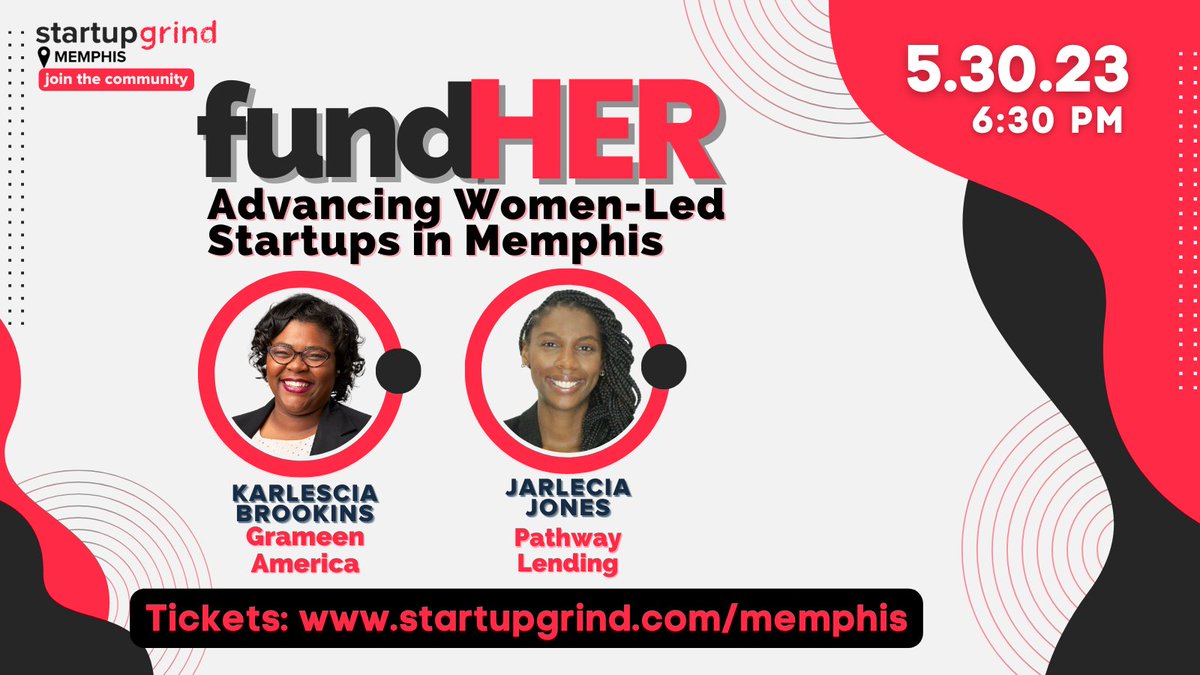 StartupGrindMEM's tweet photo. Calling all extraordinary #WomanFounders in Memphis! Join us at FundHER: Advancing Women-Lead Startups to discover alternative funding sources &amp; gain the confidence to get funded. 💸 Get your ticket today &amp; together let's make history!  #EmpowerHer #LetsDoThis 

🎟 https://t.co/CztSPf7MkW