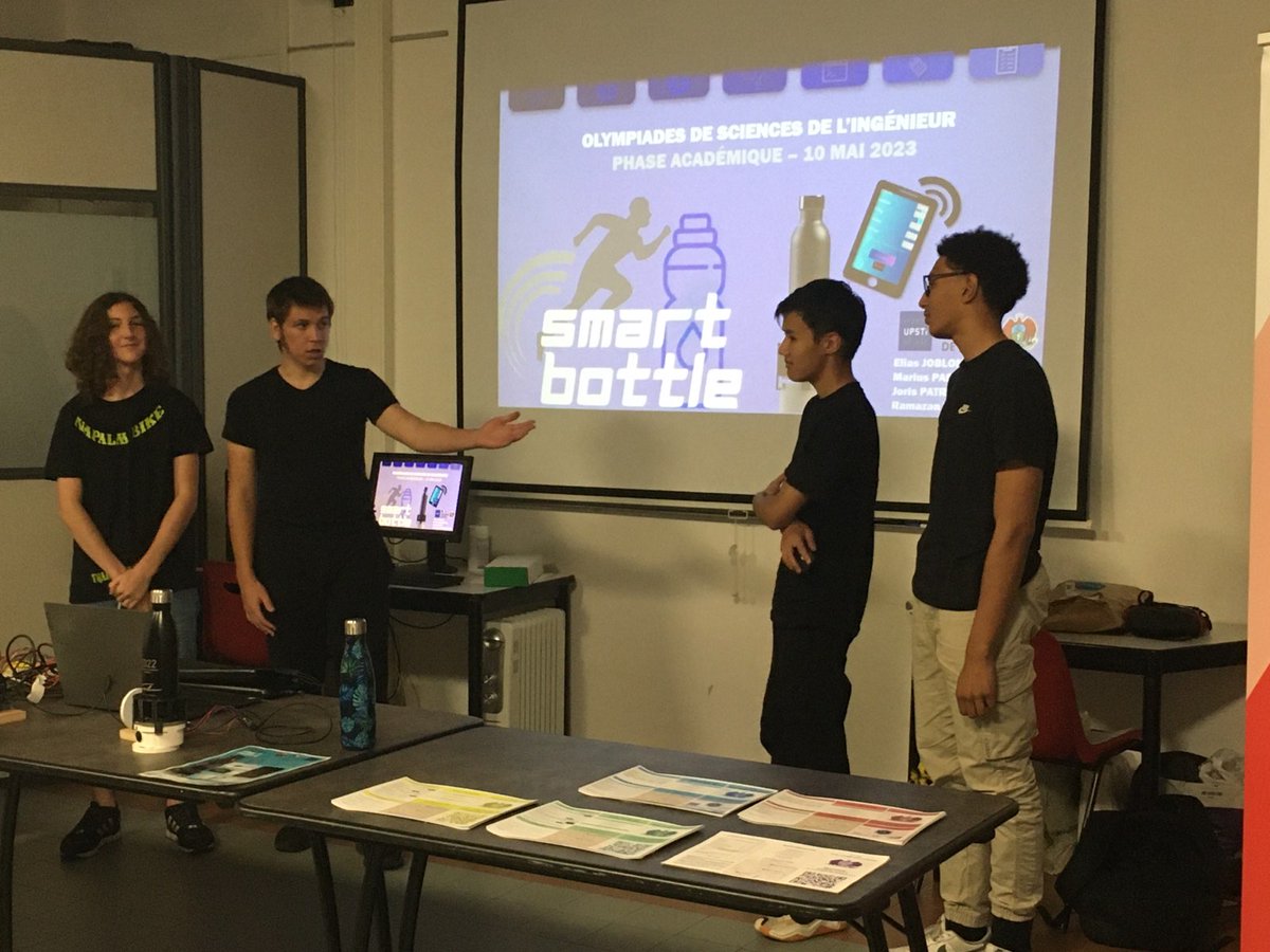 🧭 Cap vers la finale nationale des olympiades des sciences de l'ingénieur à Grenoble, ville olympique 
👉 Présentation du projet SmartBottle 🥇de la phase académique par 4 élèves de STI2D devant de nombreux invités et professionnels 
#FierDeNosEleves
