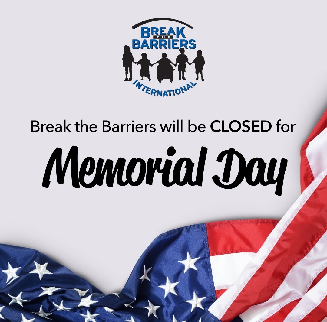 btb4all's tweet photo. Just a friendly reminder that Break the Barriers will be closed for Memorial Day! There will be no Classes Monday, May 29th. Our thoughts and prayers go out to our fallen heroes and their families. Break the Barriers will always honor your service and sacrifices! https://t.co/uNbkeor52V