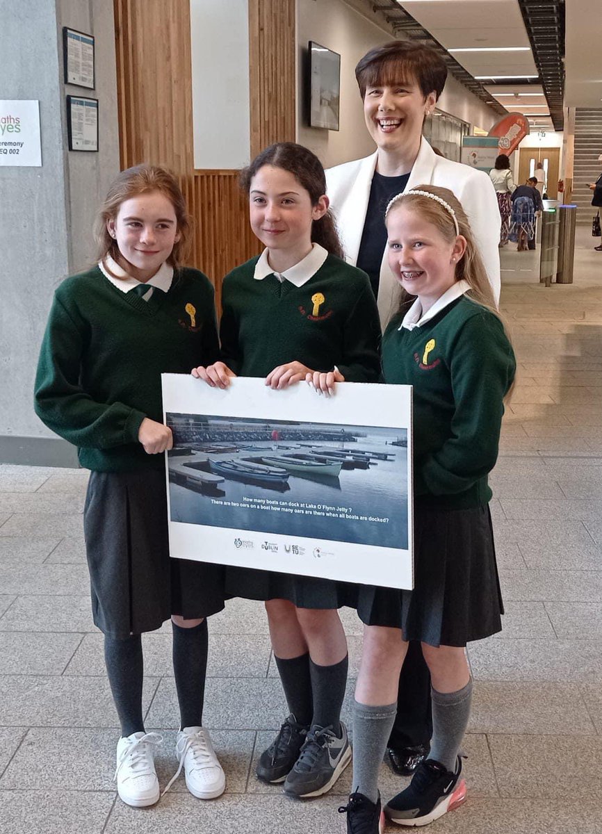 TarmonNS's tweet photo. Congratulations to Katie who won the “Have You Got Maths Eyes?” Competition as part of Maths Week. Katie captured a photograph of Lake O’Flynn and posed mathematical questions about the picture. Today Katie accepted her award from Norma Foley. @mathsweek @DCUCMS @ppdcuioe https://t.co/fdTQcA9aeQ