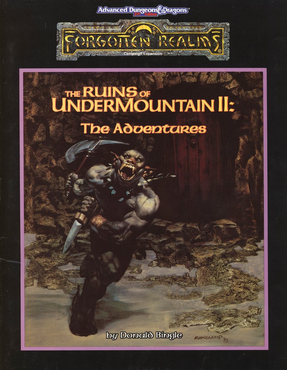 mavmaramis's tweet photo. The Ruins of Undermountain II: The Deep Levels, TSR, 1991. Cover uncredited (signed Rakeland). #FredFields #TSR #AdvancedDungeonsandDragons #roleplaying #dungeonsanddragons #Dungeons #Dragons #ForgottenRealms #undermountain @thatsgoodweb @afrocosmist @retroscifiart @doberes https://t.co/5j81ntUlbA
