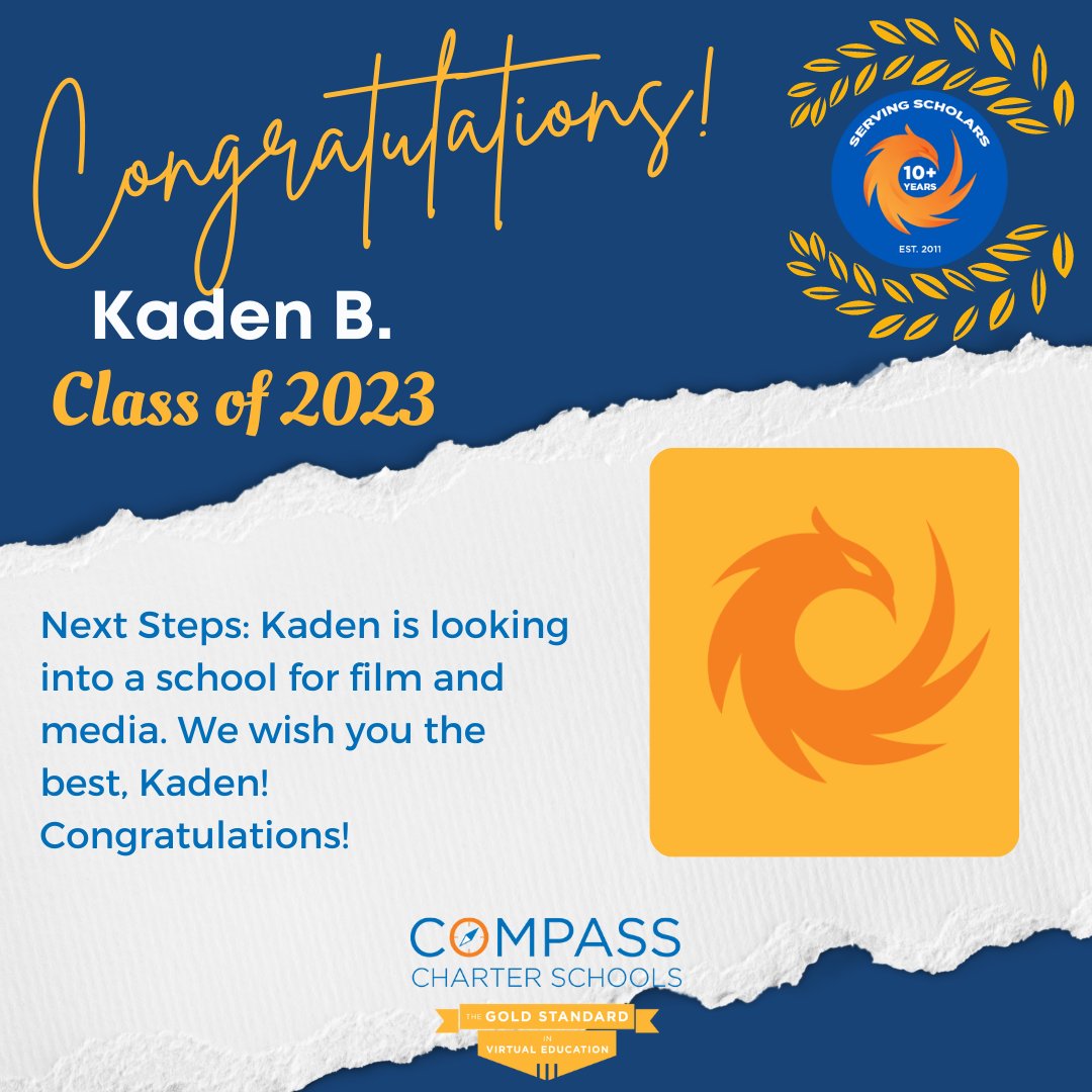 CompassCs's tweet photo. Congratulations to Kaden! She plans to look into a school for film and media. Great job, Kaden!
#CompassExperience #Classof2023 #NextChapterReady #SeniorSpotlight https://t.co/LXhIVNUvyh