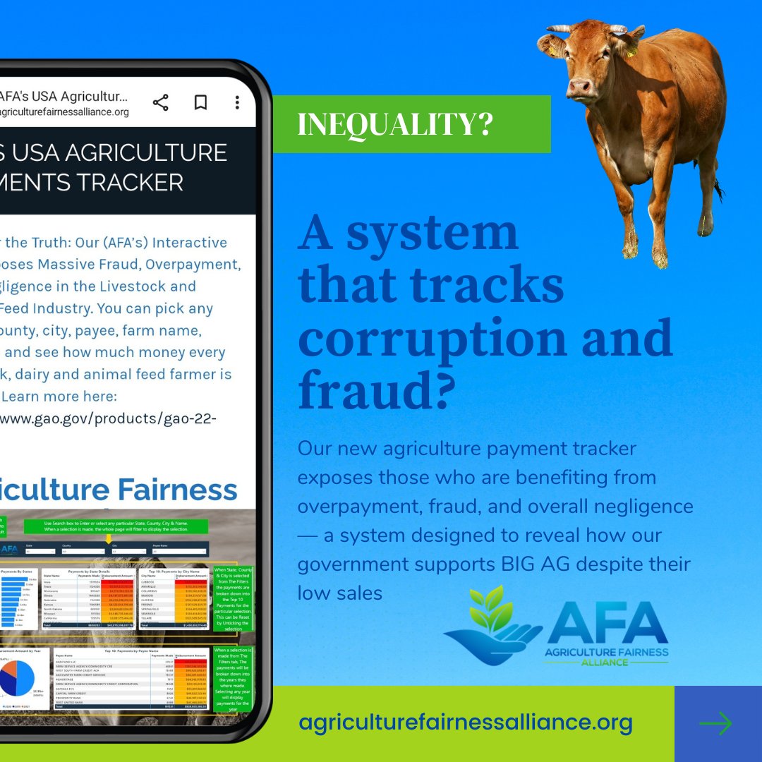 AgFairness's tweet image. Our new Agriculture payment tracker highlights the corruption &amp;amp; inequality in the US dairy industry. A quick look on agriculturefairnessalliance.org/ag-payments-tr… shows who is benefiting in your area. It's time to expose the fraud &amp;amp; demand change #exposecorruption #fraud #agriculturepaymenttracker
