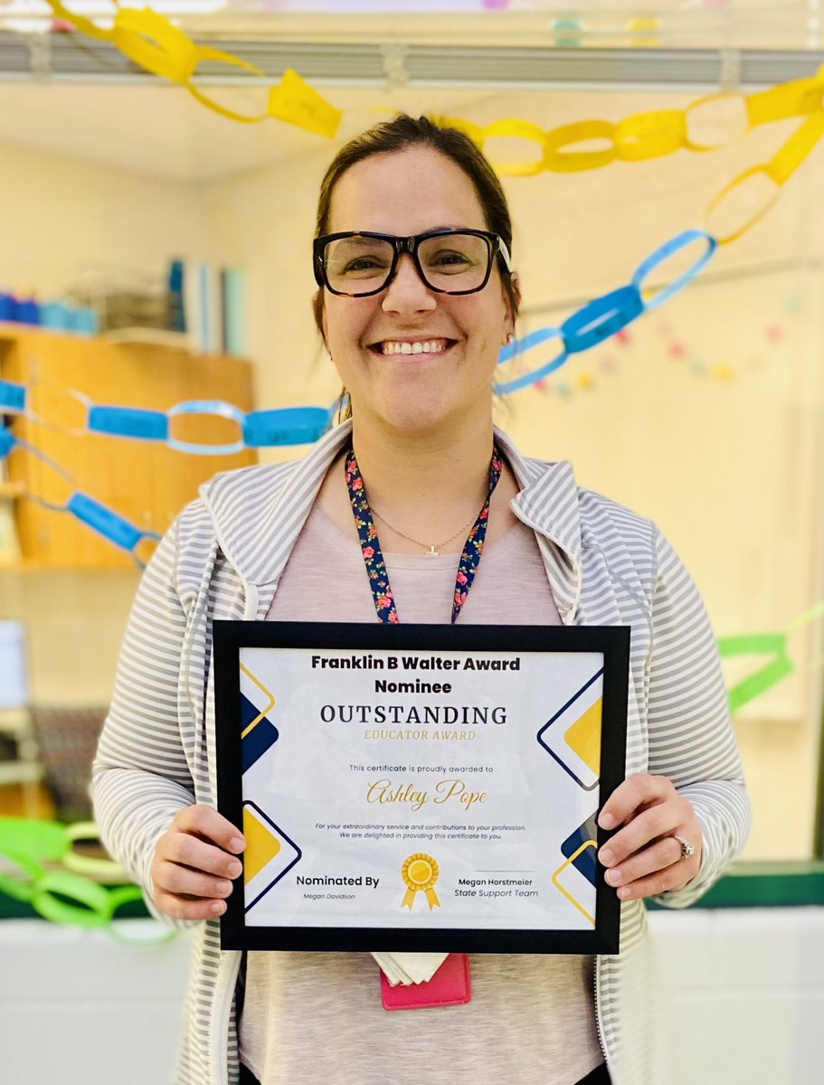 Today, Mrs. Pope learned that she was nominated for the Franklin B Walter Outstanding Educator Award through SST 13! She’s AN ALL STAR in my book for all she does! #ourwinner @pattisonpath for sure!