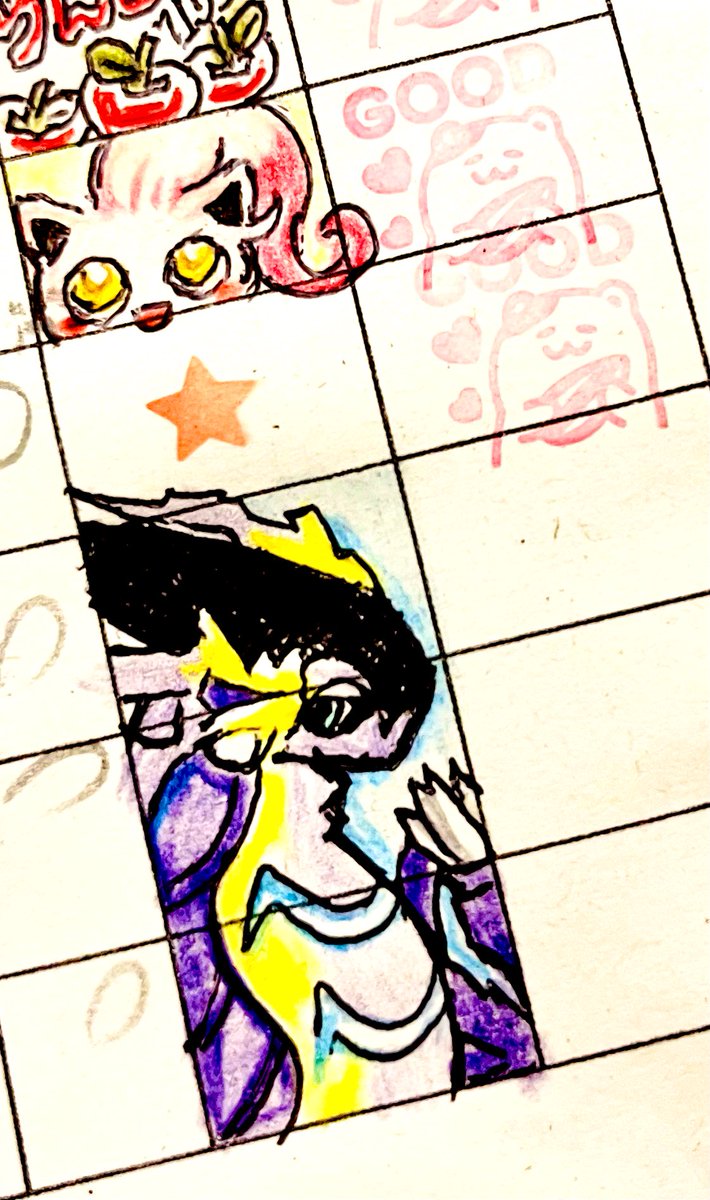 pokemon (creature) star (symbol) yellow eyes traditional media smile black hair happy  illustration images