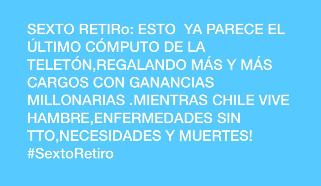 GidiLetelier's tweet photo. #SextoRetiro ya ❗❗❗. Habemos compatriotas sufriendo por falta de oportunidades y trabajo. Hay hambre. Entreguen el dinero. #SextoRetiro por la razón o la fuerza ❗❗❗
@PamJiles @ale_martaa @alinco_rene @AGUSTINLAFUERZA https://t.co/pYByfcTJGs