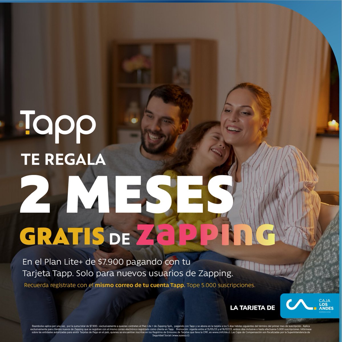 TAPP_cl's tweet image. ¡Más canales para ti, pagando menos! 📺 Utiliza Tapp para contratar el plan de $7.900 y obtén 2 meses gratis. 💸

Beneficio exclusivo para clientes Tapp. Más información en Tapp.cl

#Tapp #LaTarjetaParaLoQuRealmenteNecesitas #Zapping