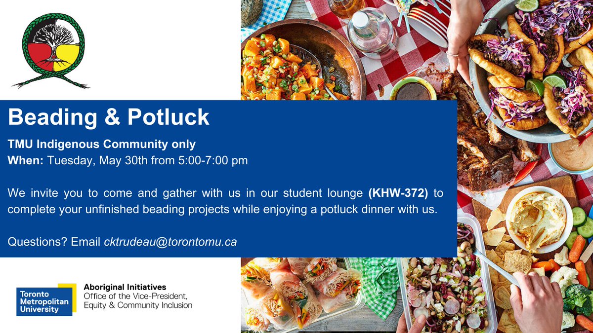 We want to extend an invitation to our TMISS community to join us this Tuesday, May 30th from 5:00-7:00 pm in the student lounge (KHW-372) for a beading session! Bring your unfinished projects and let's finish them together, as we're also doing a potluck since its dinner time!